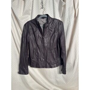 Steve Madden Signature Leather Jacket Womens XL Purple Biker Lined Full Zip